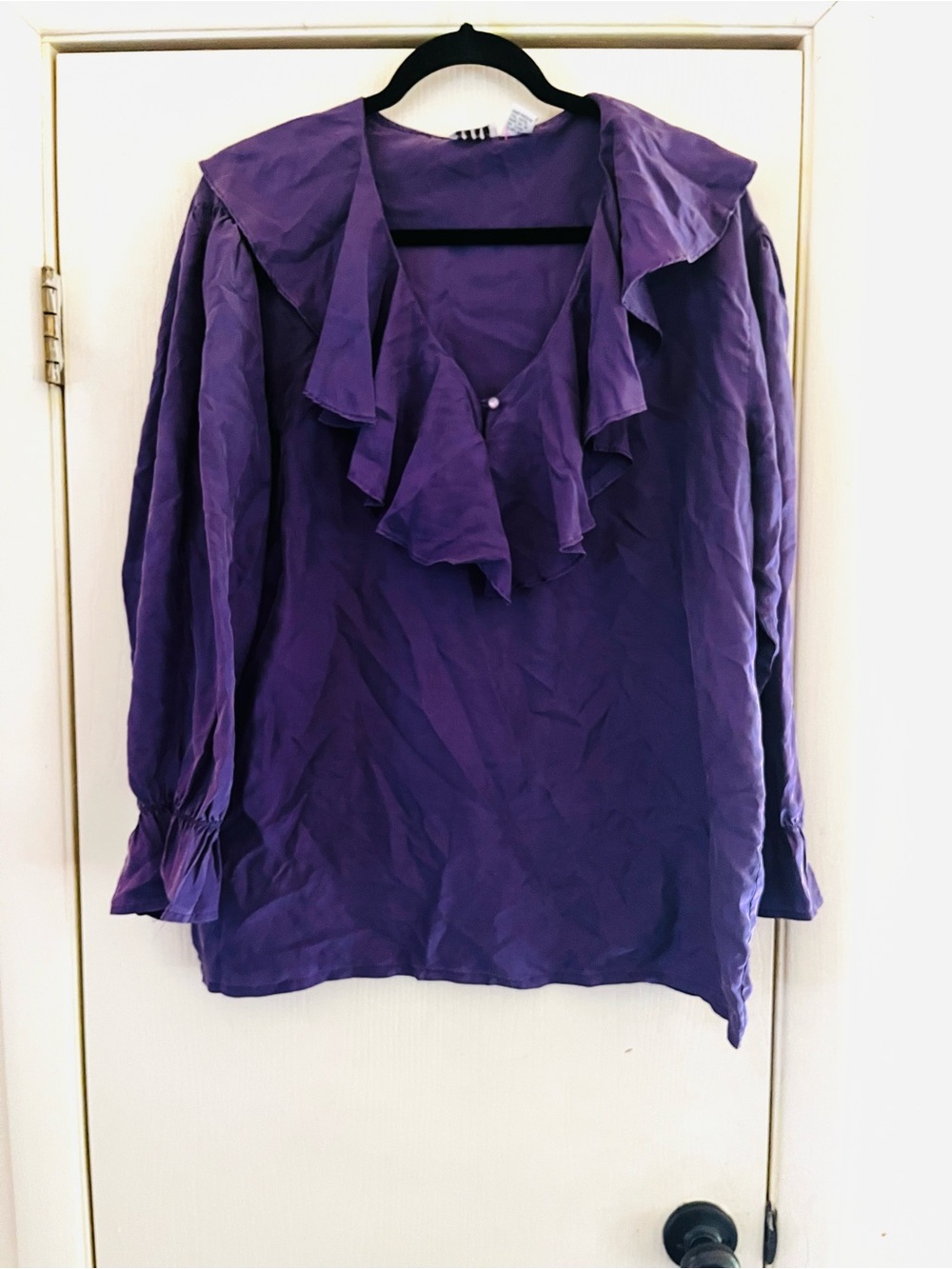 VTG 90s Silk Victorian Revival Grunge Purple Prairie Peasant Blouse L